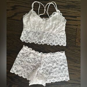 Lace Bralette and Shorts Set - White